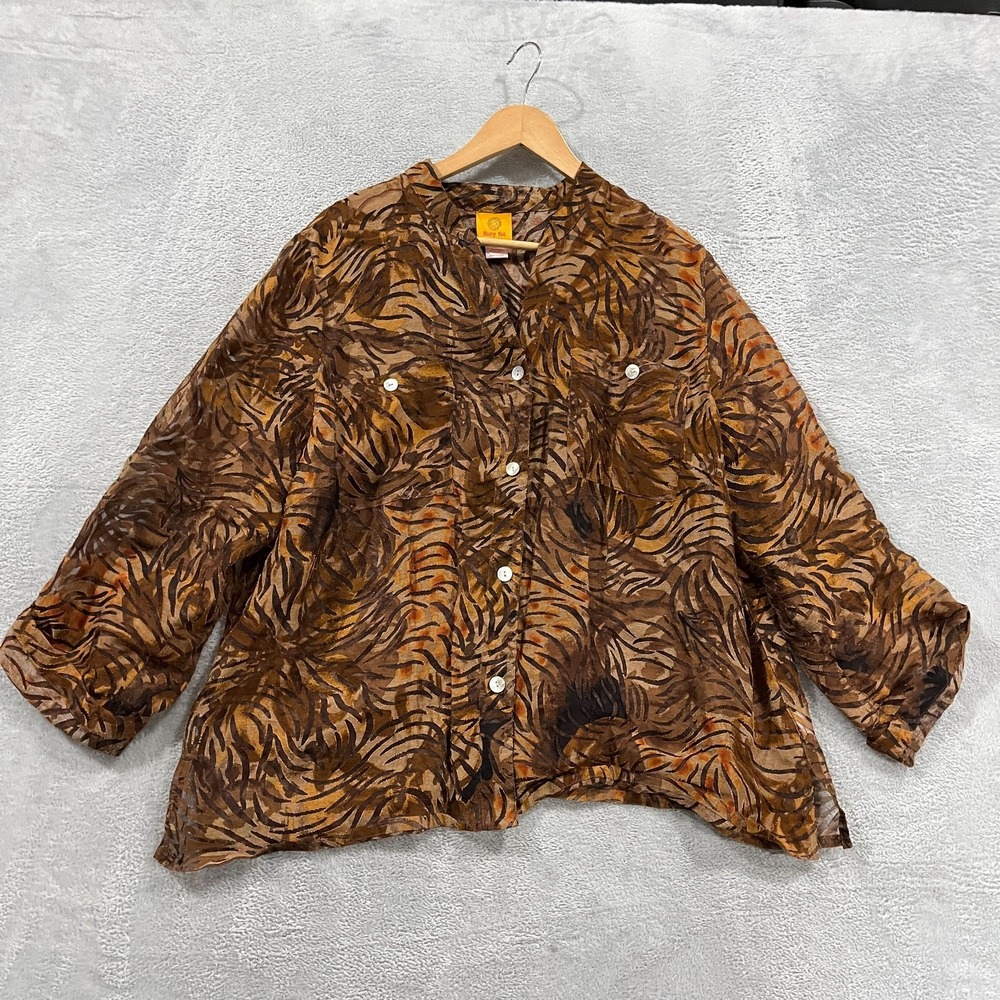 Ruby Rd Blouse Womens‎ 18W Sheer Button Up Boho Hippie Leopard 90s